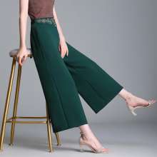 Embroidered bell-bottoms elastic waist nine pants pants mother loaded spring and summer loose straight pants middle-aged women thin dance pants [DB] [DM] k615 (trousers 41)