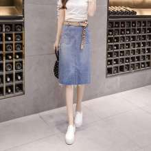 Simple high waist denim skirt 2019 new fashion retro slit skirt [with belt] j425 (trousers 43)
