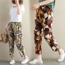 2019 summer new loose large size literary printing nine pants 2 color optional (pants 46)