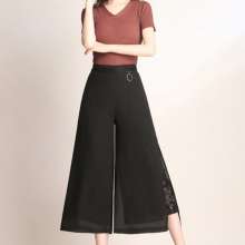 2019 new Korean version of the high waist thin section loose lace nine points chiffon wide leg pants (trousers 48)