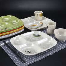 Compartmentalized fast food plates melamine cutlery rectangular multi-compartmentalized plates set with four compartmentalized thickened plastic dining room compartmentalized plates
