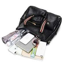 Portable handbag soft leather retro tote bag fashion contrast color ribbon shoulder bag large capacity tide i478 (bag 59)