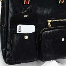Portable handbag soft leather retro tote bag fashion contrast color ribbon shoulder bag large capacity tide i478 (bag 59)