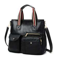 Portable handbag soft leather retro tote bag fashion contrast color ribbon shoulder bag large capacity tide i478 (bag 59)