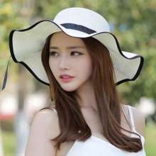 2019 spring and summer new big along the wave side straw hat Korean version of the bow outdoor sun protection sun hat female beach hat br (hat 8)