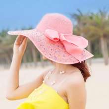 【6色】新款蝴蝶结大檐草帽度假沙滩女混色夏天旅游防晒帽时尚遮阳帽子XFMY-3（帽子12）