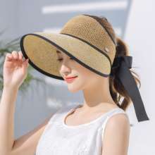 Korean version of the wild bow empty top hat female summer beach hat sunscreen big hat sun hat straw hat hat (hat 14)
