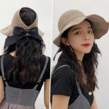 2019 new sun hat collapsible straw hat empty top hat visor female summer bow paste travel out wild j279 (hat 16)