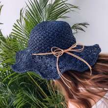 New Sun Hat Women Handmade Crochet Lafite Hat Openwork Sun Visor Collapsible Korean Summer