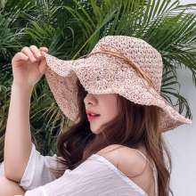 New Sun Hat Women Handmade Crochet Lafite Hat Openwork Sun Visor Collapsible Korean Summer