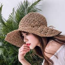 New Sun Hat Women Handmade Crochet Lafite Hat Openwork Sun Visor Collapsible Korean Summer