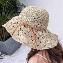 New Sun Hat Women Handmade Crochet Lafite Hat Openwork Sun Visor Collapsible Korean Summer