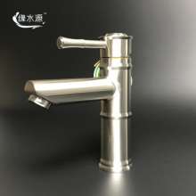 SUS304 stainless steel faucet. Vintage bamboo faucet. Bathroom single hole basin mixer. Under counter basin brushed faucet