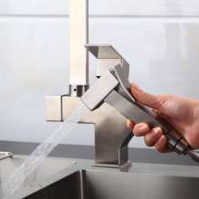 Water source bathroom processing shop SUS304 stainless steel kitchen hot and cold faucet Basin faucet sink faucet can pull square robot faucet faucet c002