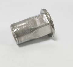 Stainless steel, flat head half hex, rivet nut