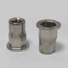 Stainless steel, flat head half hex, rivet nut