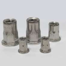 Stainless steel, flat inside and outside, half hex, rivet nut