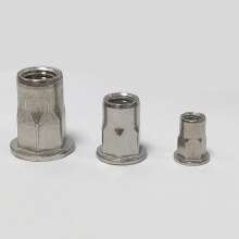Stainless steel, flat inside and outside, half hex, rivet nut