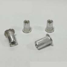 Flat vertical stripes, knurled aluminum, rivet nuts, screws