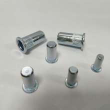 Flat vertical stripes, knurled white blind holes, closed end rivet nuts, screws