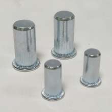 Flat vertical stripes, knurled white blind holes, closed end rivet nuts, screws