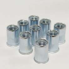 Small countersunk vertical screw, knurled white zinc rivet nut, screw