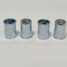 Small countersunk vertical screw, knurled white zinc rivet nut, screw