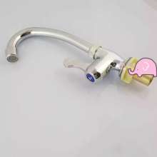 Electroplated plastic with a small bend. Vertical rotatable single cold kitchen sink faucet. Washbasin sink faucet. Adhesive vertical faucet 0351