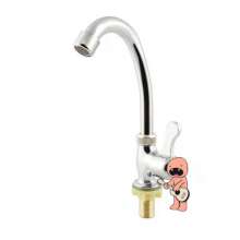 Electroplated plastic with a small bend. Vertical rotatable single cold kitchen sink faucet. Washbasin sink faucet. Adhesive vertical faucet 0351