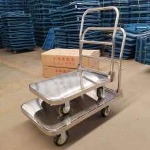 Stainless Steel Trolley Flatbed Handling Goods Pulling Trailer Lightweight Household Folding Hand Pulling Mute Pulling Car