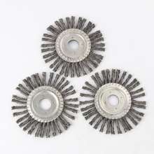 Flat wire wheel. Wheel. 5874 machine with flat wire wheel. Twisted wire flat wire wheel. Twisting wheel
