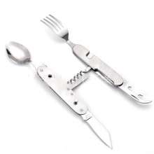 Stainless steel cutlery fork and spoon. Knife. Fork. Spoon. Folding knife spoon. Detachable fork spoon set 6 open multi-purpose tableware cutlery. SY-F1011