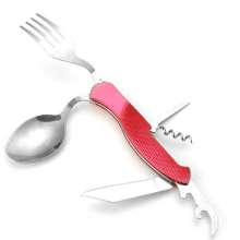 Stainless steel knife and fork spoon set . Knife and fork . Spoon .SY-FT005 camping folding tableware. Multi-function knife spoon fork outdoor portable combination cutlery set