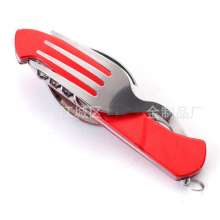 Camping tableware. Three-piece spoon set. Three-piece fork set. SY-FT006 Big six-open stainless steel folding multi-function knife and fork set. Outdoor portable combination cutlery set