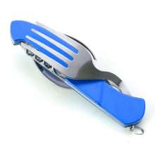Camping tableware. Three-piece spoon set. Three-piece fork set. SY-FT006 Big six-open stainless steel folding multi-function knife and fork set. Outdoor portable combination cutlery set