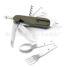 Outdoor multi-function folding stainless steel outdoor tableware cutter. Cutlery. Tableware .SY-FT013 with LED lights multi-purpose survival knife and fork