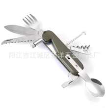 Outdoor multi-function folding stainless steel outdoor tableware cutter. Cutlery. Tableware .SY-FT013 with LED lights multi-purpose survival knife and fork