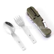 Outdoor multi-function folding stainless steel outdoor tableware cutter. Cutlery. Tableware .SY-FT013 with LED lights multi-purpose survival knife and fork
