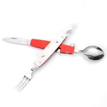 Portable cutlery. Tableware. Cutlery SY-FT014 Multifunctional folding fork and spoon combination. Outdoor travel tableware Swiss knife gift knife