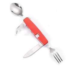 Portable cutlery. Tableware. Cutlery SY-FT014 Multifunctional folding fork and spoon combination. Outdoor travel tableware Swiss knife gift knife