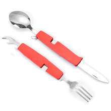 Portable cutlery. Tableware. Cutlery SY-FT014 Multifunctional folding fork and spoon combination. Outdoor travel tableware Swiss knife gift knife