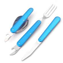 Outdoor camping multi-function folding western cutlery. Tableware. Spoon. SY-FT019 stainless steel cutlery steak knife spoon. Portable tableware