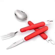 Outdoor camping multi-function folding western cutlery. Tableware. Spoon. SY-FT019 stainless steel cutlery steak knife spoon. Portable tableware