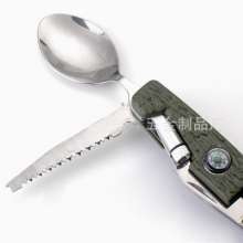 9 open light multi-function combination multi-purpose tool tableware. Tableware. Fork. Knife. Outdoor camping folding knife and fork spoon Knife .SY-FT020