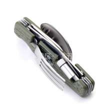 9 open light multi-function combination multi-purpose tool tableware. Tableware. Fork. Knife. Outdoor camping folding knife and fork spoon Knife .SY-FT020