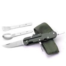 Multi-purpose camping knives . Fork . Knife. SY-FT035 folding knife and fork spoon. Army color knife and fork combination. Portable tableware