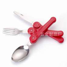 Folding fork and spoon combination. Fork. Knife. Plastic three-open steak knife. Disassembly tableware camping tableware