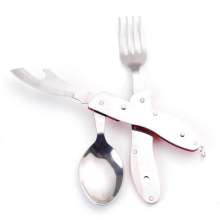 Outdoor folding combination tableware. Tableware. Knives and forks. Camping knife and fork spoon set combination. Portable with multi-function table knife. Cutlery set