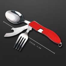 Outdoor folding combination tableware. Tableware. Knives and forks. Camping knife and fork spoon set combination. Portable with multi-function table knife. Cutlery set