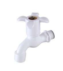 Factory direct porcelain white ABS plastic faucet short hand dial net single cold washing machine faucet wash basin faucet, glue faucet, plastic faucet